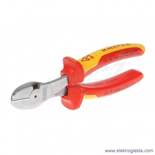 Szczypce 74 06 180 tnące boczne o zwiększonym przełożeniu chromowane izolowane 1000V Szczypce 74 06 180 tnące boczne o zwiększonym przełożeniu chromowane izolowane 1000V