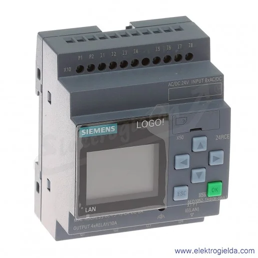 Moduł logiczny 6ED1052-1HB08-0BA1 LOGO8! 24RC, z wyświetlaczem, 24V DC/AC, 8 wejść cyfrowych, 24V DC/AC/4 wyjścia przekaźnikowe Moduł logiczny 6ED1052-1HB08-0BA1 LOGO8! 24RC, z wyświetlaczem, 24V DC/AC, 8 wejść cyfrowych, 24V DC/AC/4 wyjścia przekaźnikowe