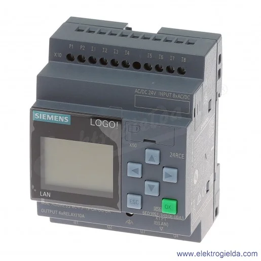 Moduł logiczny 6ED1052-1HB08-0BA1 LOGO8! 24RC, z wyświetlaczem, 24V DC/AC, 8 wejść cyfrowych, 24V DC/AC/4 wyjścia przekaźnikowe Moduł logiczny 6ED1052-1HB08-0BA1 LOGO8! 24RC, z wyświetlaczem, 24V DC/AC, 8 wejść cyfrowych, 24V DC/AC/4 wyjścia przekaźnikowe