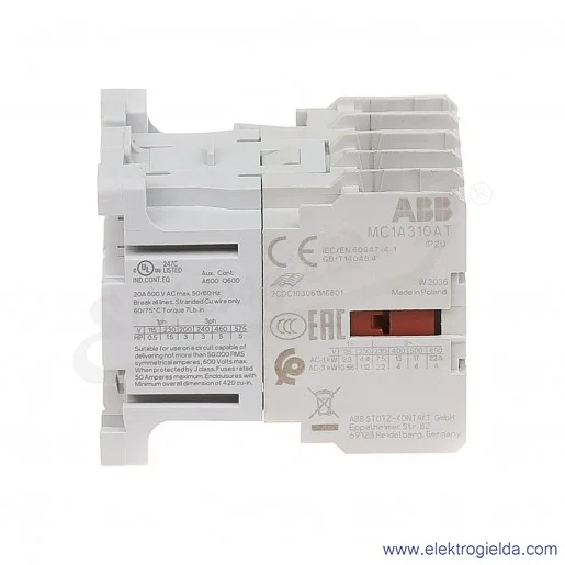 Stycznik MC1A310AT1 24V AC 50/60 HZ, 1NO, 4KW/400V AC-3, 20A AC-1, 3-polowy Stycznik MC1A310AT1 24V AC 50/60 HZ, 1NO, 4KW/400V AC-3, 20A AC-1, 3-polowy