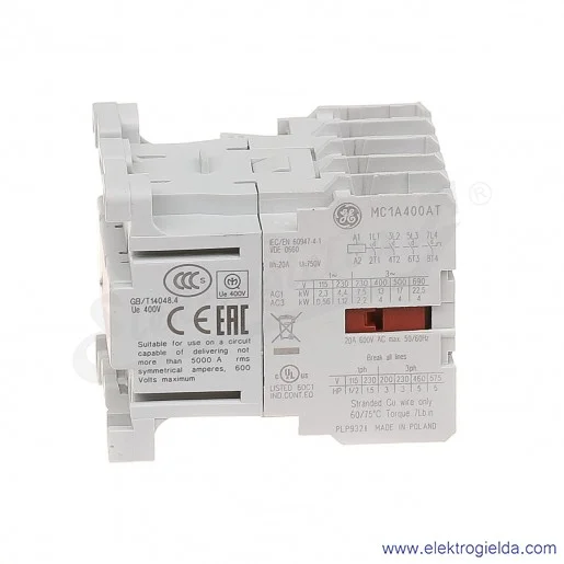 Stycznik MC1A400ATU 400V AC 50/60 HZ 4KW/400V AC-3, 20A AC-1, 4-polowy Stycznik MC1A400ATU 400V AC 50/60 HZ 4KW/400V AC-3, 20A AC-1, 4-polowy