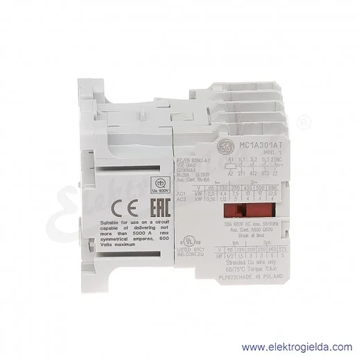 Stycznik MC1A301AT1 24V AC 50/60 HZ, 1NC, 4KW/400V AC-3, 20A AC-1, 3-polowy Stycznik MC1A301AT1 24V AC 50/60 HZ, 1NC, 4KW/400V AC-3, 20A AC-1, 3-polowy