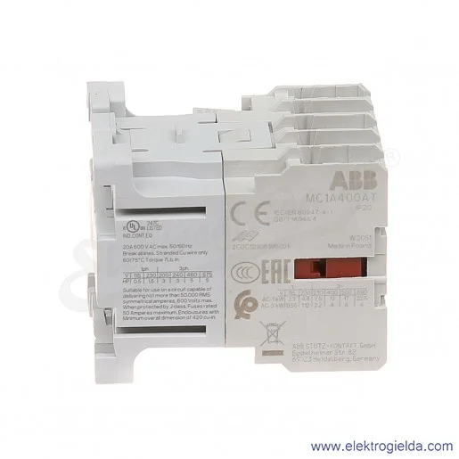 Stycznik MC1A400AT6 230V AC 50/60 HZ 4KW/400V AC-3, 20A AC-1, 4-polowy Stycznik MC1A400AT6 230V AC 50/60 HZ 4KW/400V AC-3, 20A AC-1, 4-polowy