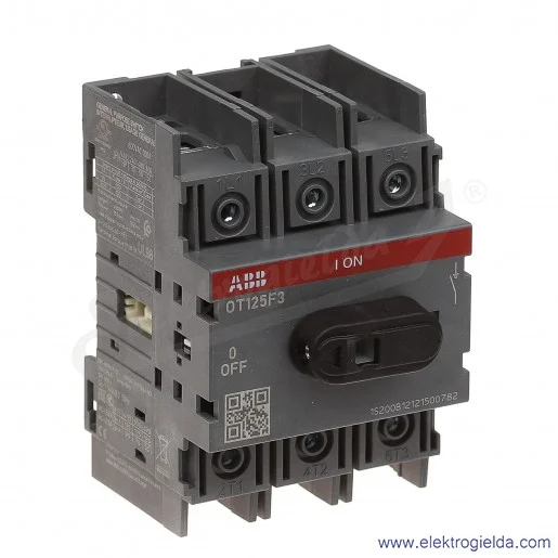 Rozłącznik izolacyjny OT125F3 125A 3P napęd z przodu, bez wałka i rączki Rozłącznik izolacyjny OT125F3 125A 3P napęd z przodu, bez wałka i rączki
