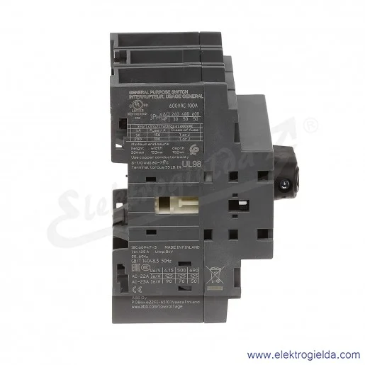 Rozłącznik izolacyjny OT125F3 125A 3P napęd z przodu, bez wałka i rączki Rozłącznik izolacyjny OT125F3 125A 3P napęd z przodu, bez wałka i rączki